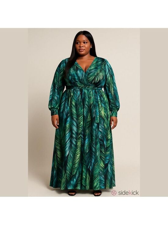 Dresses & Skirts - Green Tropical Maxi Dress V-Neck